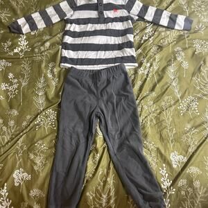 Carter’s Boys 4T Gray Striped Fleece Pajama Set with Dog Embroidery
